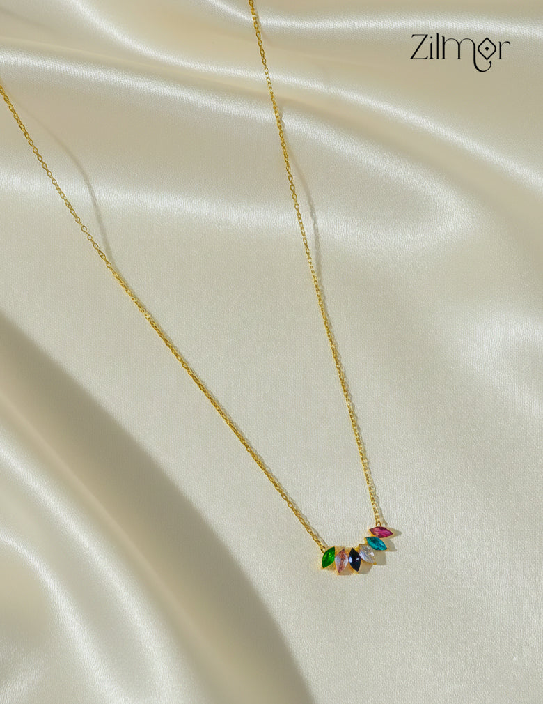 Gold Tone Multi color Stone Pendant Simple Necklace-ZF1012143