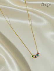 Gold Tone Multi color Stone Pendant Simple Necklace-ZF1012143