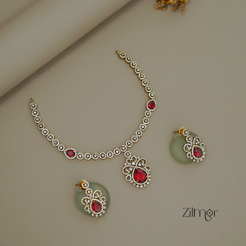 ZL1011425 - AD Stone Choker Necklace Earrings Set