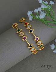 SG1011964 - Gold Plated Navaratna Stone Bangle (pair)