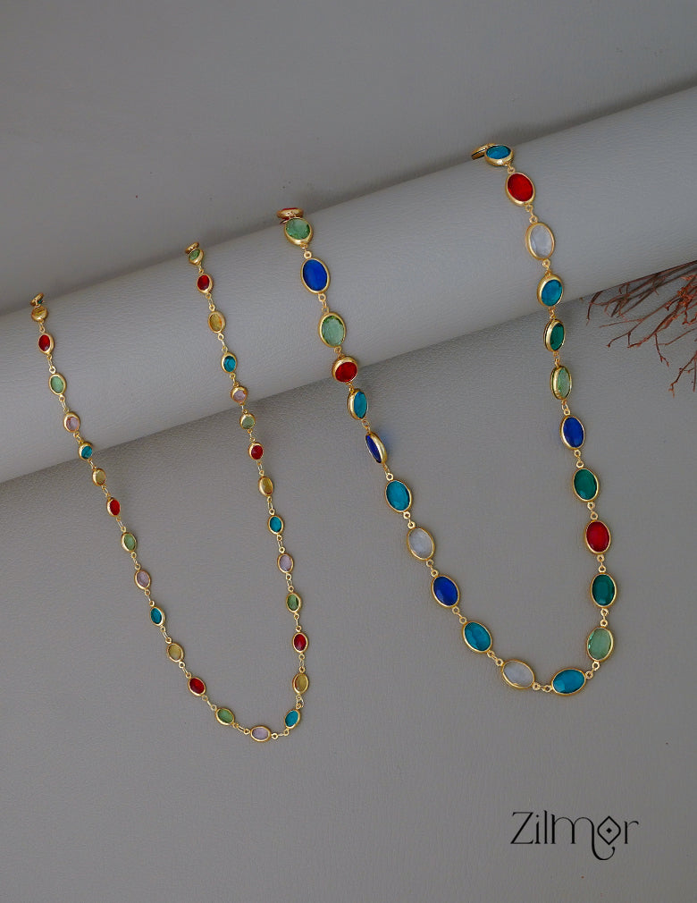 KY1011798 - Gold Plated Multi Color Semi Precious Stone Long Necklace Combo 1-Zilmor