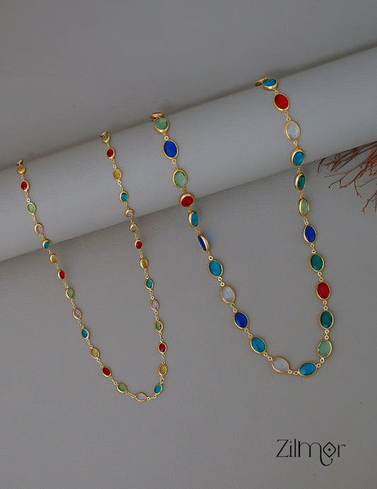 KY1011798 - Gold Plated Multi Color Semi Precious Stone Long Necklace Combo 1-Zilmor
