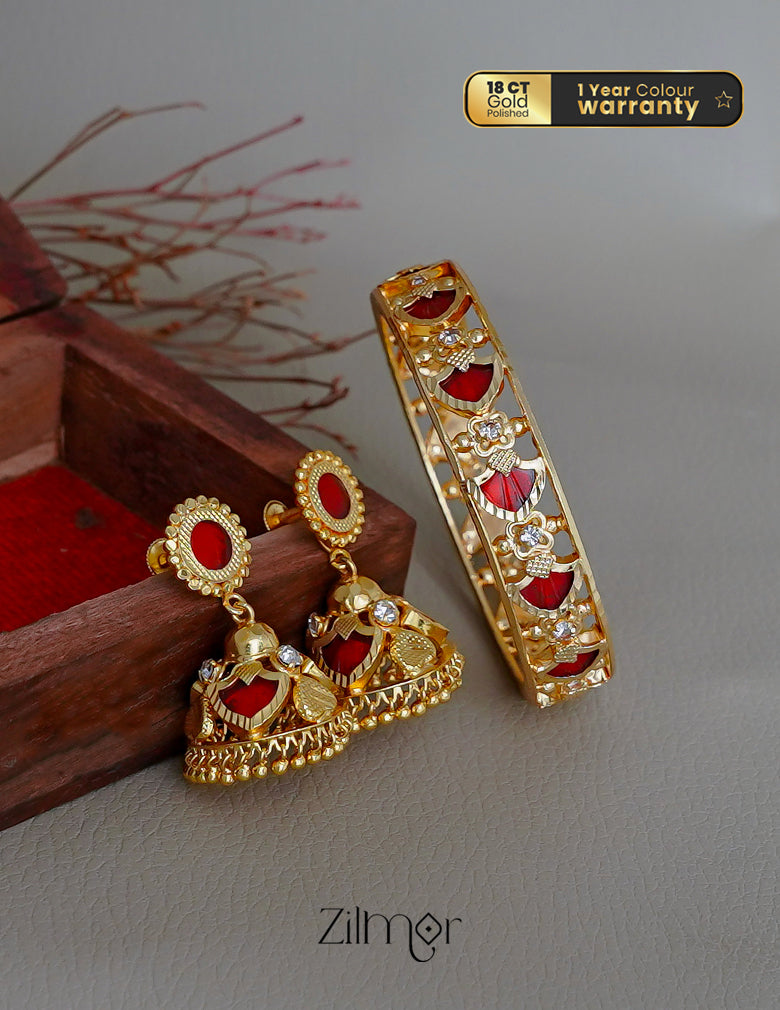 KY1011773 - Gold Plated Palakka Bangle &Jumkha  Earrings combo (color option) 5-Zilmor