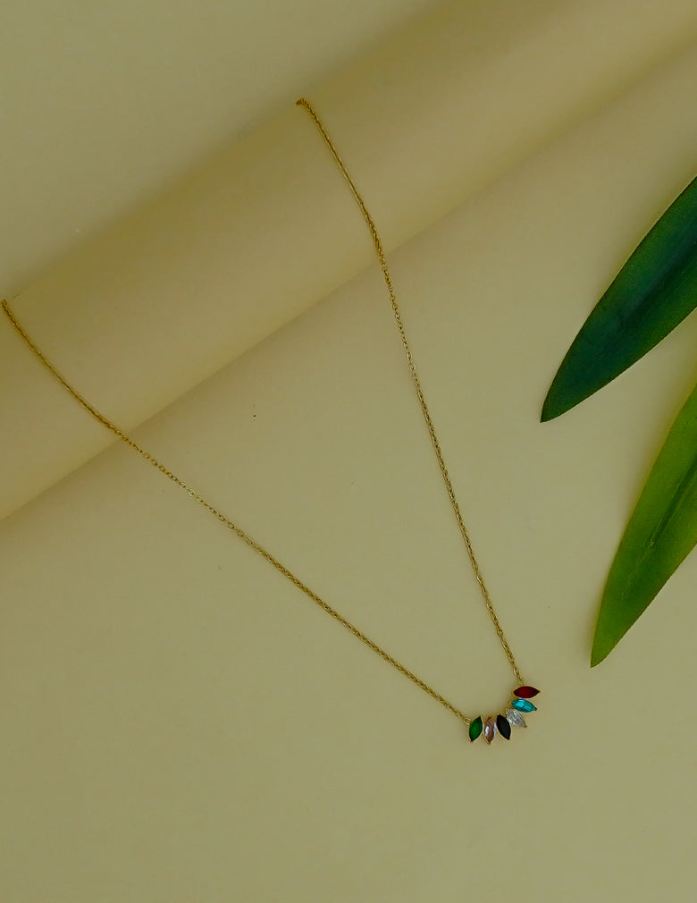 Gold Tone Multi color Stone Pendant Simple Necklace-ZF1012143