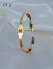 ZF1012118- Golden Multi color Stone Openable Anti Tarnish Bracelet Bangle