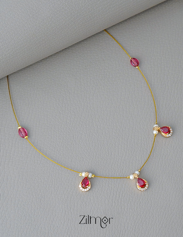 SN1011677- AD Stone with Pearl Pendant Hanging Invisible Necklace (color option) 1-Zilmor