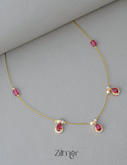 SN1011677- AD Stone with Pearl Pendant Hanging Invisible Necklace (color option) 1-Zilmor