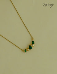 Gold Tone Green color Stone Pendant Simple Necklace-ZF1012135