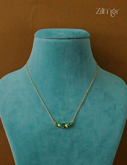 Gold Tone Green color Stone Pendant Simple Necklace-ZF1012135