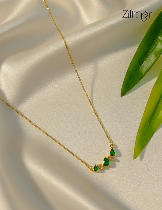 Gold Tone Green color Stone Pendant Simple Necklace-ZF1012135