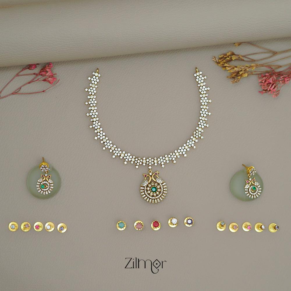 SN1011452 - Premium Antique Necklace with 5 Interchangable stones Earring Set