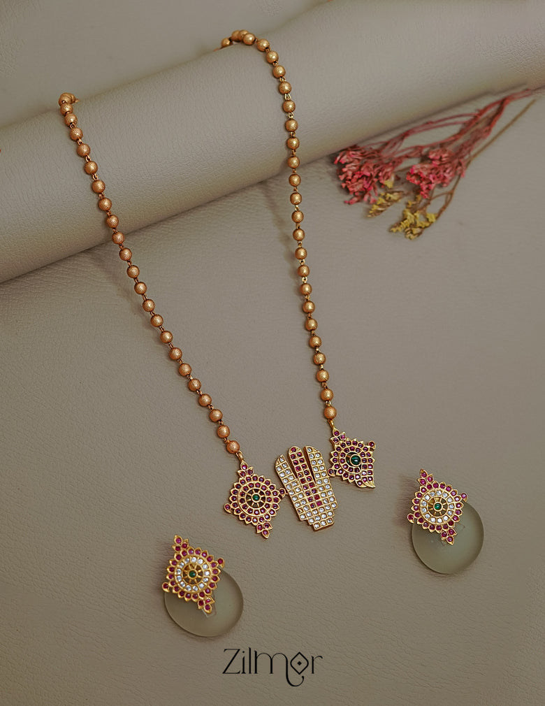 SN1011379 - Premium Antique  Shanku Chakra Nama Pendant Necklace with Earrings