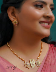 SN1011379 - Premium Antique  Shanku Chakra Nama Pendant Necklace with Earrings