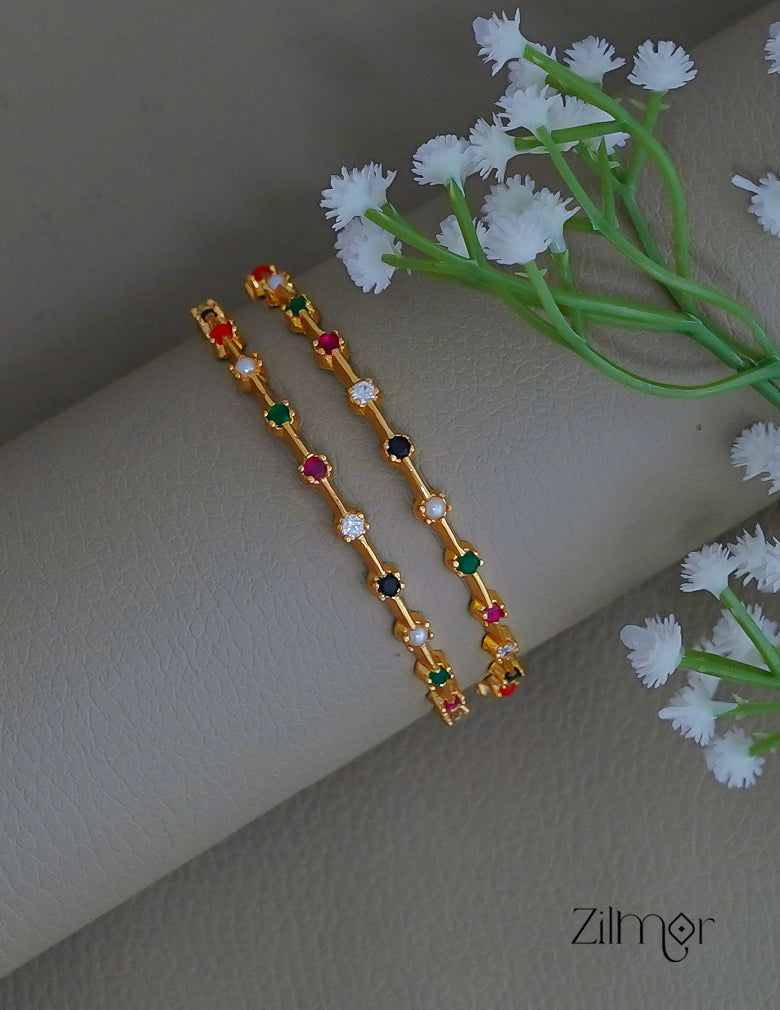 SG1011963 - Gold Plated Navaratna Stone Bangle (pair)
