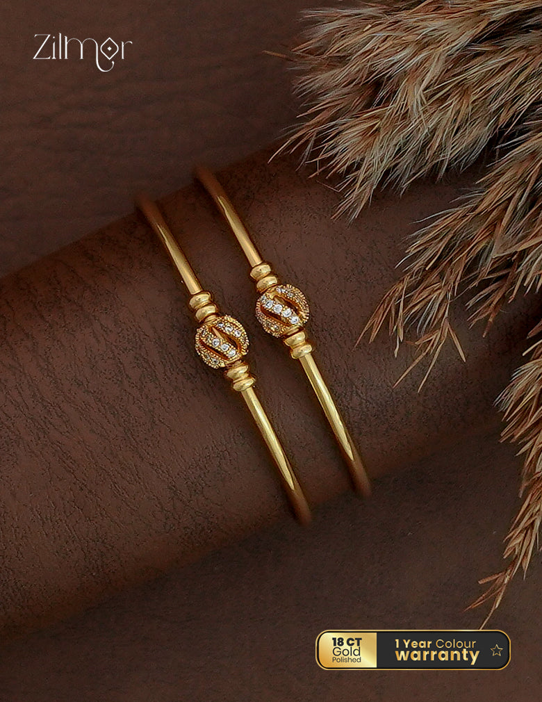 18K Gold Plated AD Stone Bangle Pair - SG1012818
