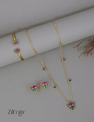 KY1011776 -   Antique Lotus Neckpiece Earrings & bangle Combo 3-Zilmor
