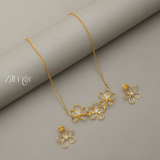 AS100960 - Flower Necklace With Earrings