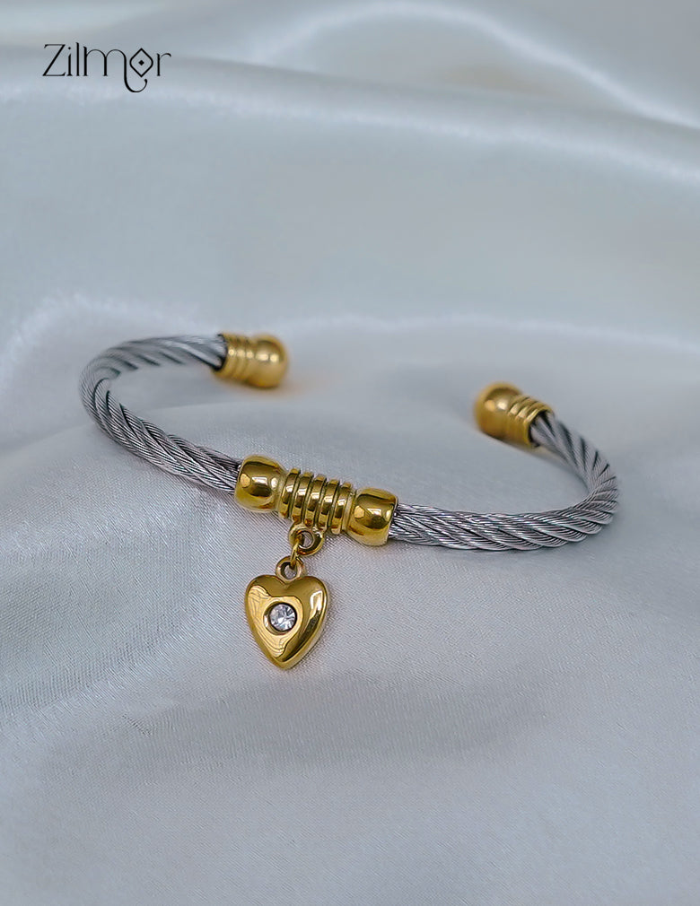 ZF1012101 - Heart With Adjustable Cubic Zirconia Twisted Wire Anti Tarnish Bracelet Bangle
