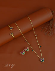 KY1011776 -   Antique Lotus Neckpiece Earrings & bangle Combo 1-Zilmor