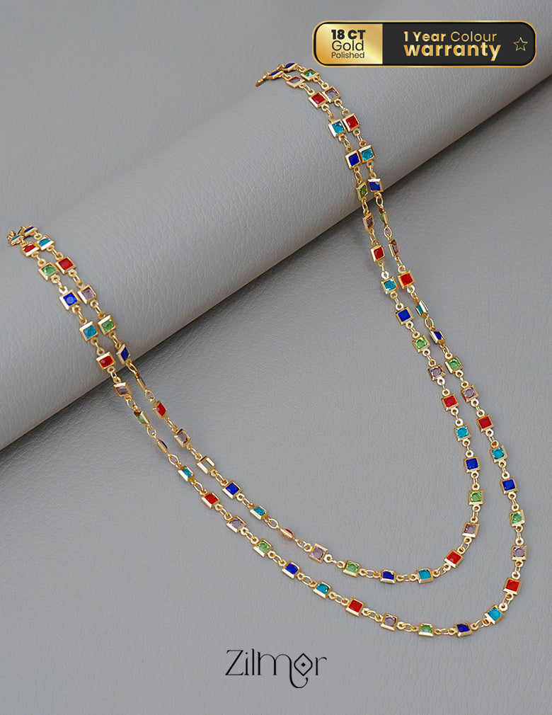 KT1011678 - Semi Precious Stone double layer Long Necklace (color option)