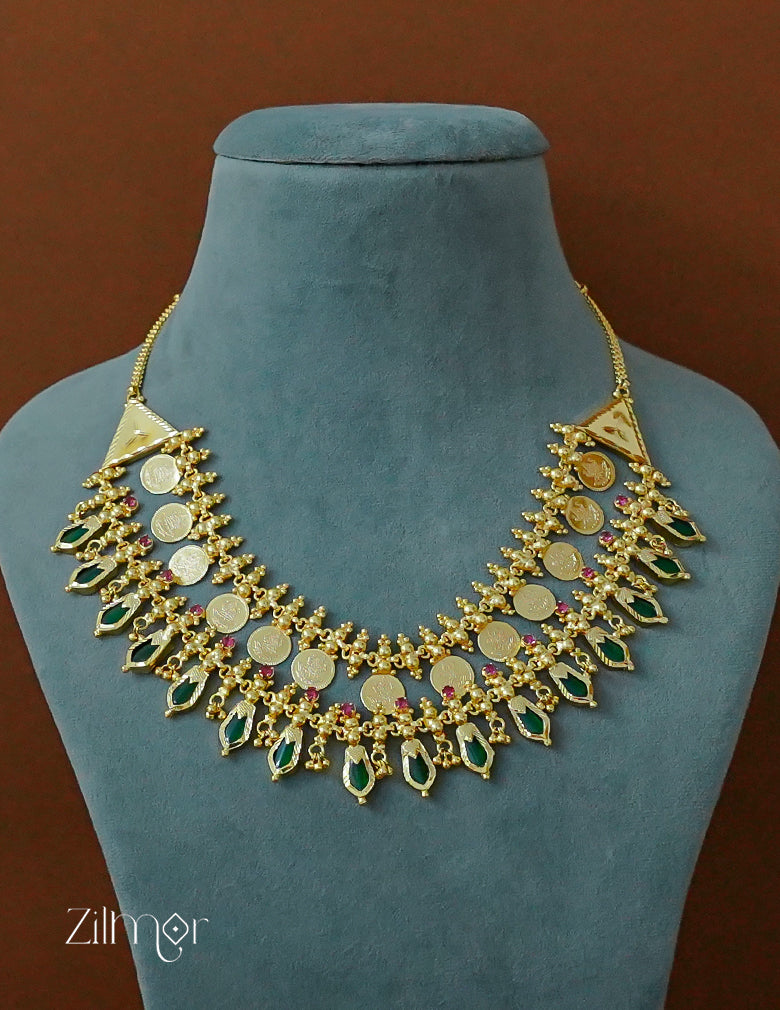 AG1011889 - Gold tone Lakshmi coin & Nagapadam Layer Bridal Choker Necklace 3-Zilmor