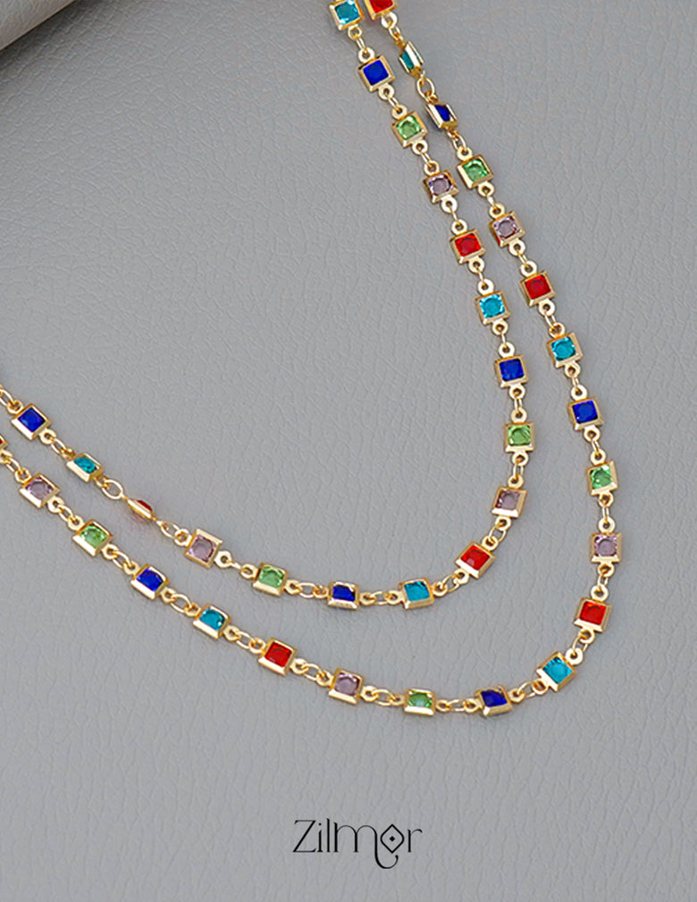 KT1011678 - Semi Precious Stone double layer Long Necklace (color option)