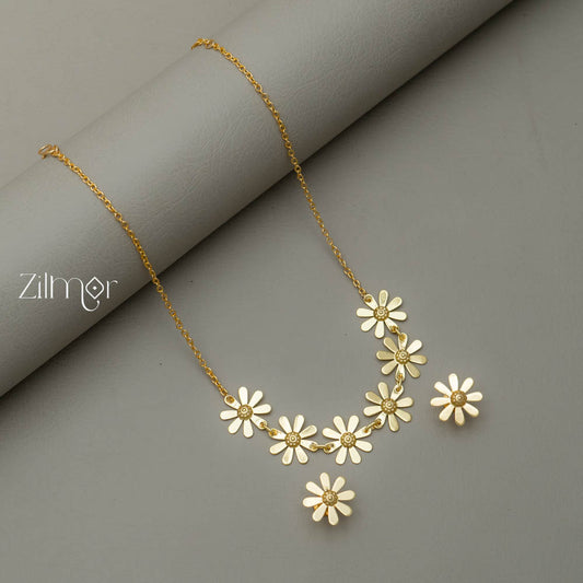 Gold sunflower Necklace With Earrings - AS100857
