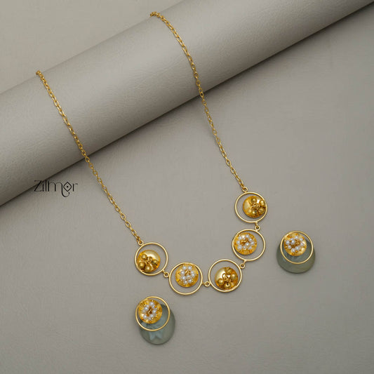 Handcrafted Gold Tone Necklace Earrings Set - KC100798