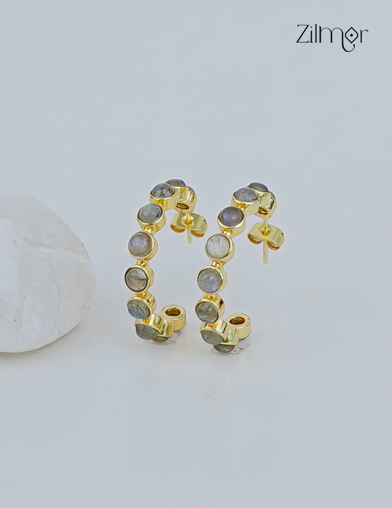 18k Gold plated Handmade Gem Stone Hoop Earrings – (color option)  - Anti Tarnish - ZP1012167