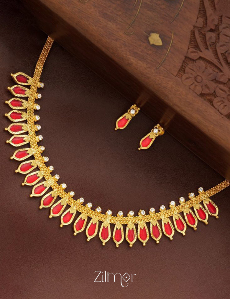 PP100145 - Gold tone Nagapadam Necklace Earring set (color option) 3-Zilmor