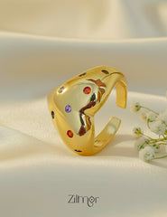 ZC1012059-Heart-Shaped Multi-Stone Studded Ring – Luxury Adjustable | 18K Gold Plated Stainless Steel | Anti Tarnish