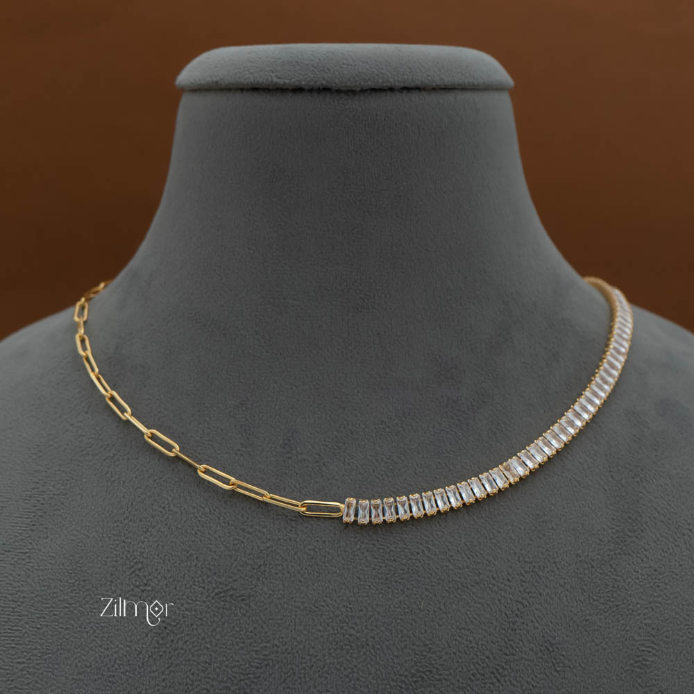 KY101923 - Half chain half cz diamond necklace