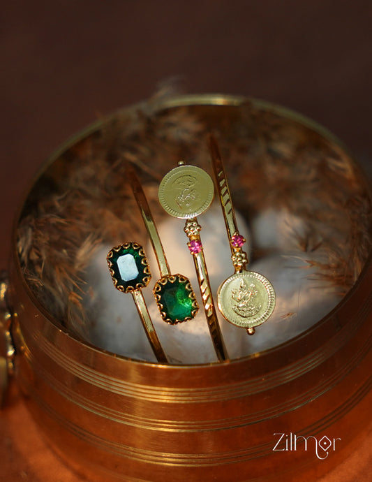 KY1011784- Gold Plated Adjustable Lakshmi coin &stone Bangle Combo 1-Zilmor