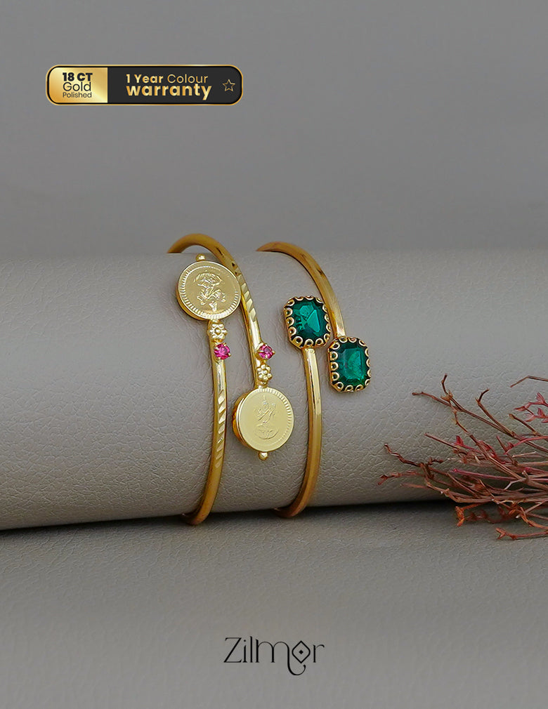 KY1011784- Gold Plated Adjustable Lakshmi coin &stone Bangle Combo 2-Zilmor