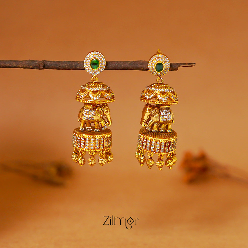 ZL1011436 - Antique  AD Stone Haati Bridal Jumkha Earrings