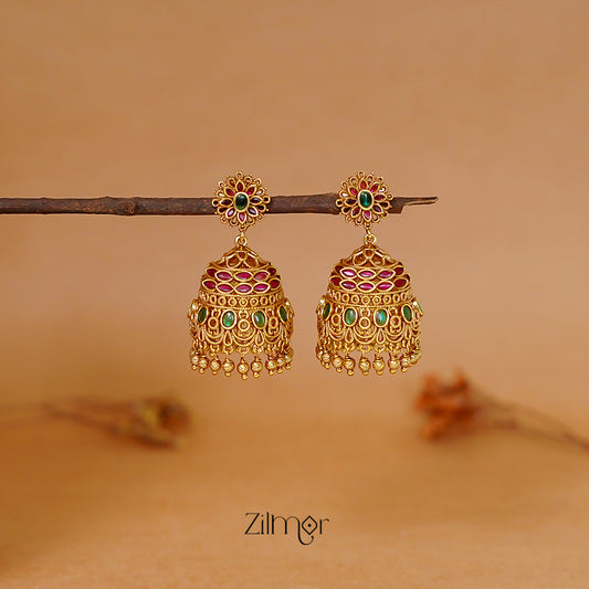 ZL1011431 - Kemp Stone Designer Antique Jumkha Earrings