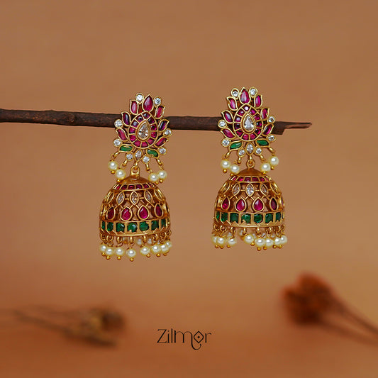 ZL1011438 - Antique  Kemp Stone Lotus Jumkha Earrings