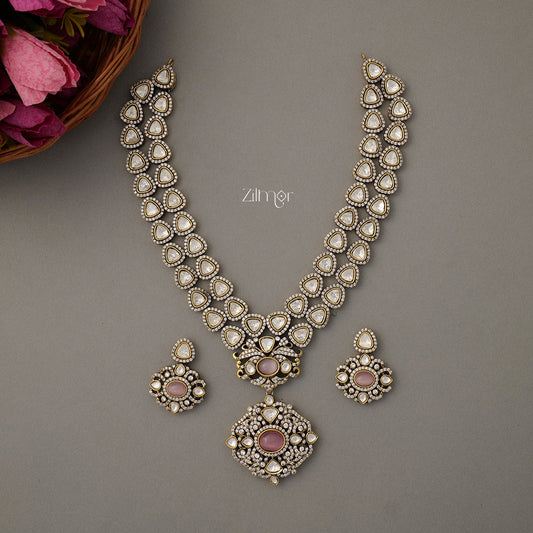 KH100971 - Polki Kundan Ad Stone Pendant Necklace Earrings Jewellery Set