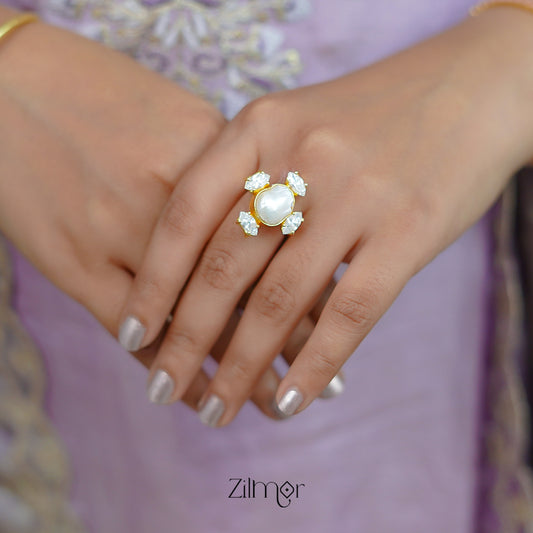 ZA101144 -  AD Stone with  Pearl Ring