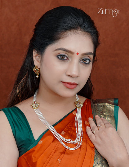 Antique Pearl Layer Necklace & Earring Set - ZV1012402