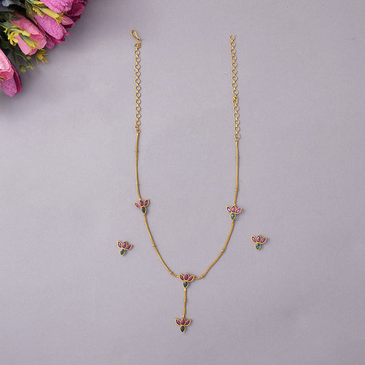 SN101003 - Lotus jadau chain Necklace