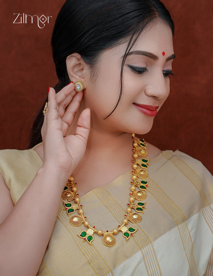 Mango Palakka Stone Long Necklace – 18K Gold Plated Kerala Traditional - PREBOOKING ZS1012323