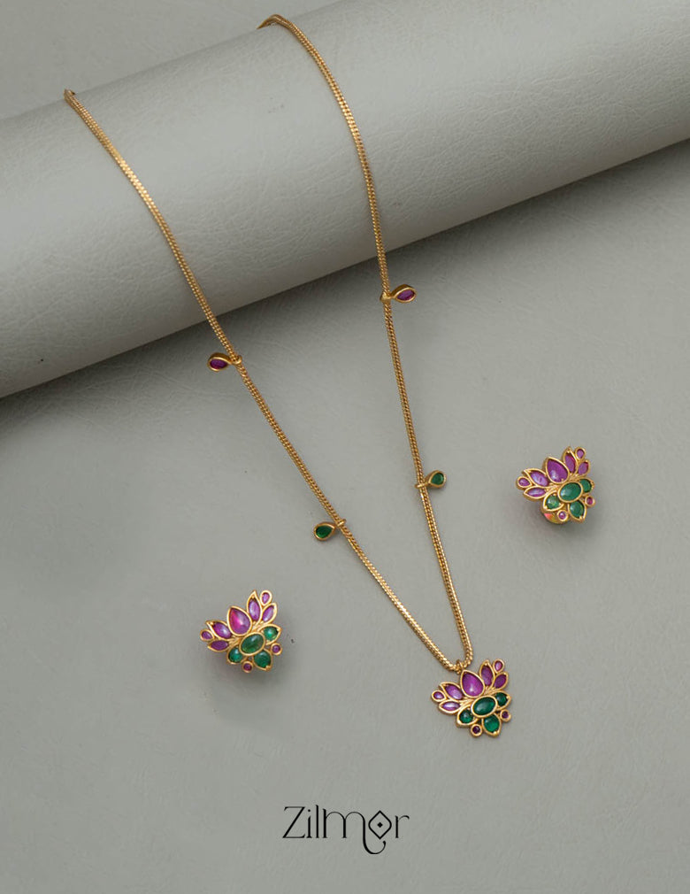 SN101786 -   Antique Kemp Lotus Neckpiece Earrings Set 2-Zilmor