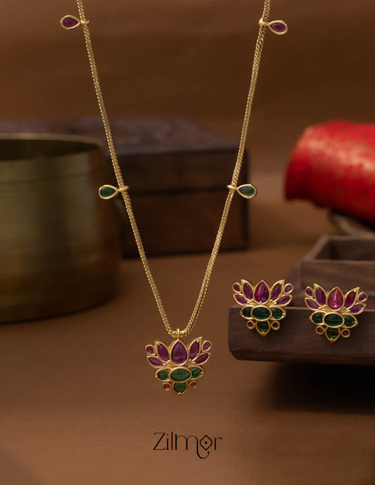 KY1011776 -   Antique Kemp Lotus Neckpiece Earrings Set & Lotus bangle Combo