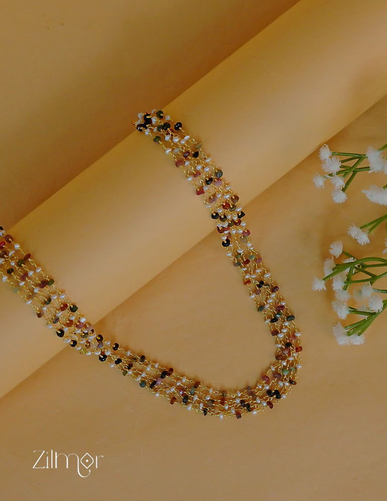 KY1011974- Premium Polished Multi Layer Beaded Chain Necklace