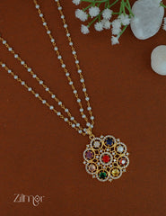 KY1011958 -  Premium Pearl Necklace with Navaratna Stones Pendant 2-Zilmor