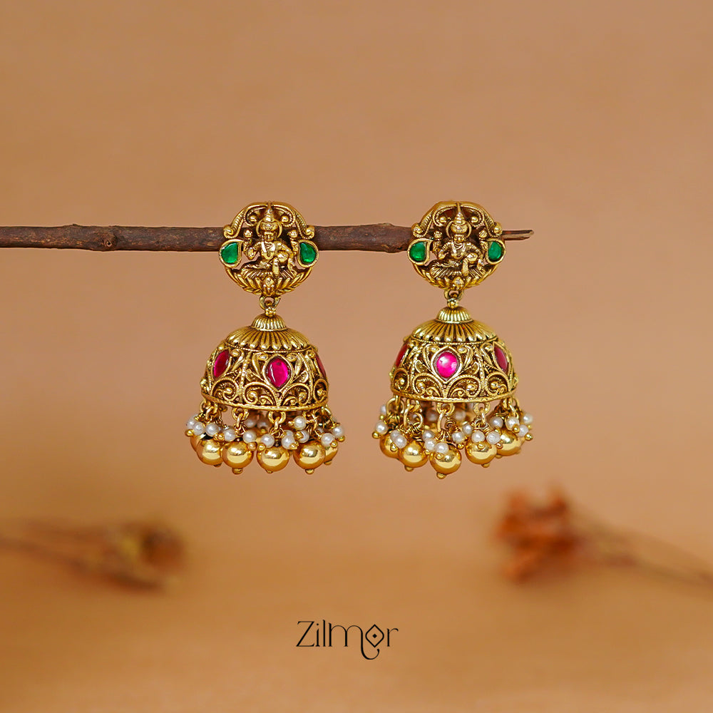 ZL1011430 - Premium Antique Lakshmi Bridal Jumkha Earrings