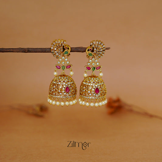 ZL1011432 - Antique  AD Stone Bridal Jumkha Earrings