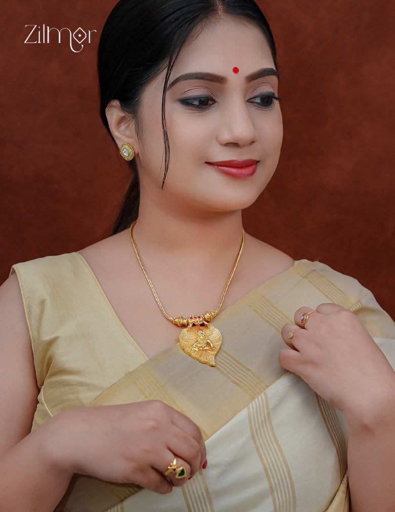 18k Gold Plated Krishna Pendant on a Leaf Chain Necklace - ZS1012337