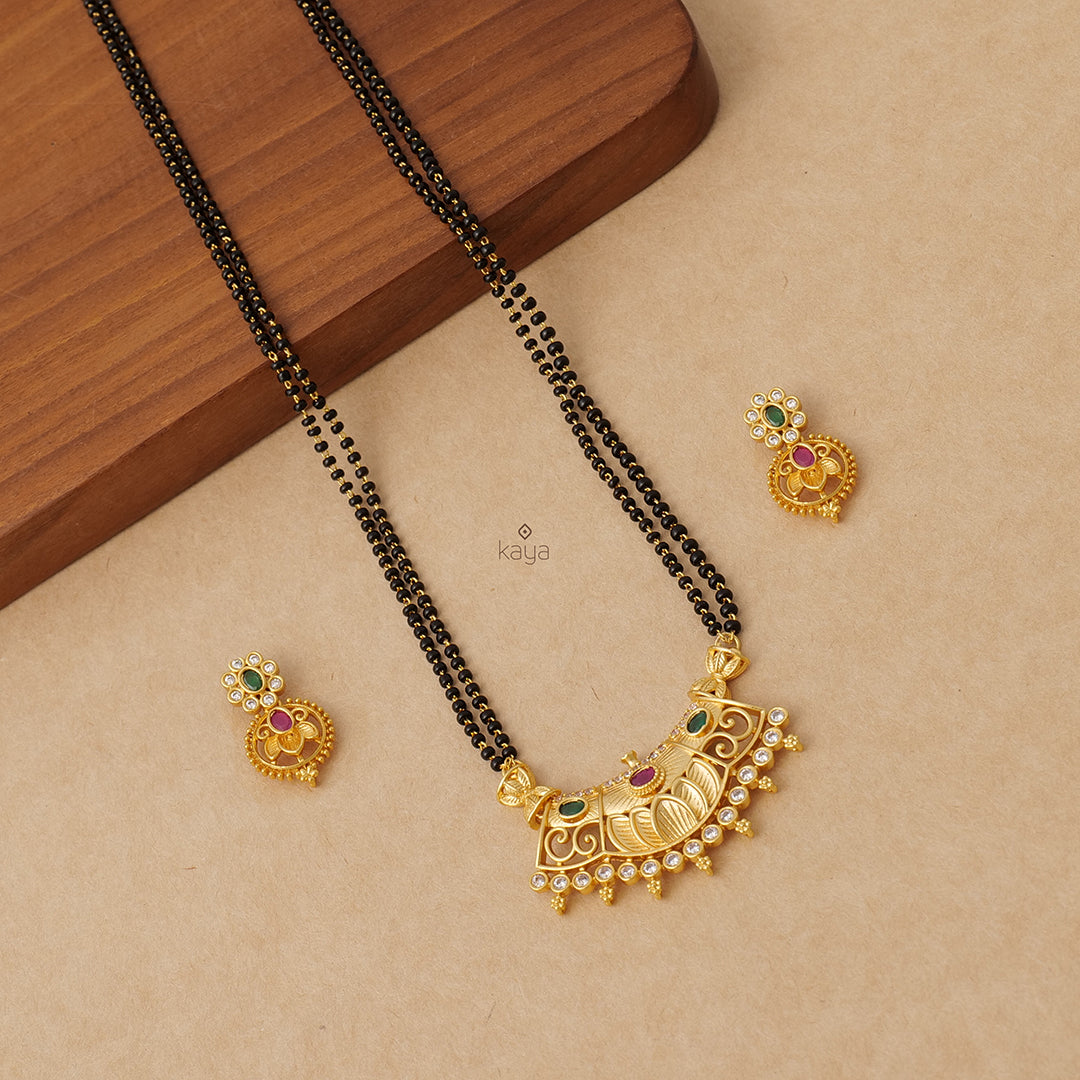 SR100570 - Gold Plated AD Stone Pendant Mangalsutra Necklace with Earring Set